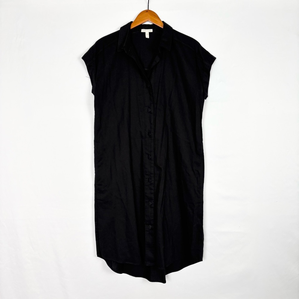 Eileen Fisher Classic Collar Organic Cotton Twill Shift Shirt Dress Black Size S
